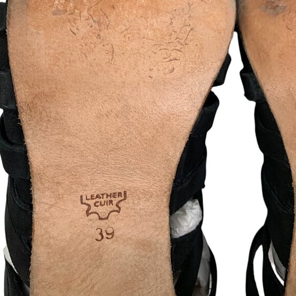 Free People Byron Black Leather Strappy High Vamp Block Heel Mules Women's 9 - Picture 8 of 9